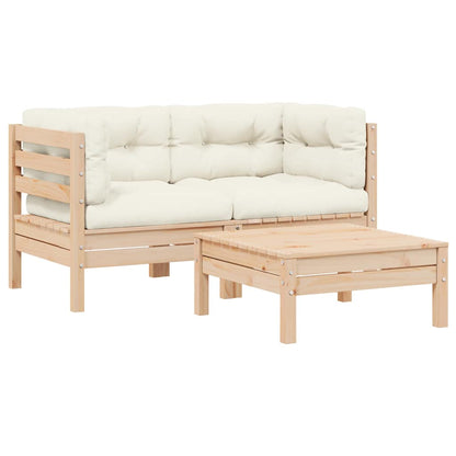 3 Piece Garden Lounge Set With Cream Cushions Solid Pinewood