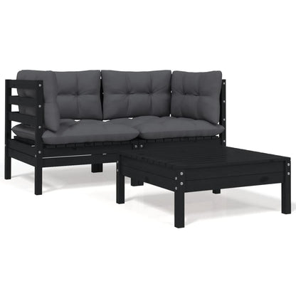 3 Piece Garden Lounge Set With Cream Cushions Solid Pinewood
