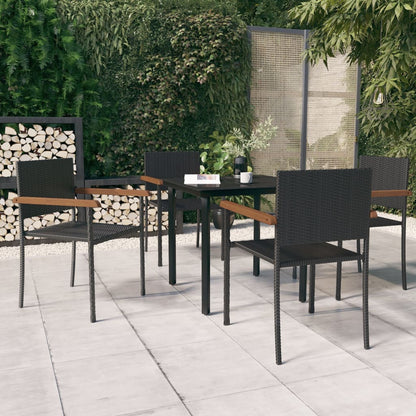 7 Piece Garden Dining Set Black Poly Rattan