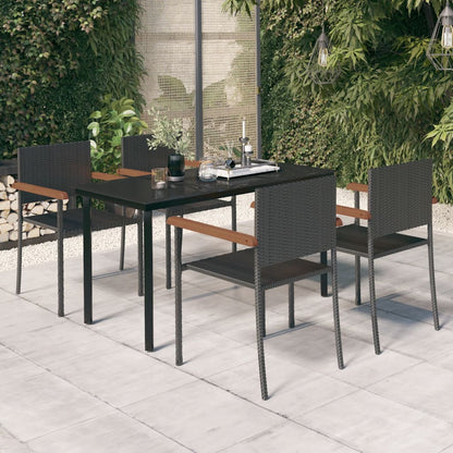 7 Piece Garden Dining Set Black Poly Rattan