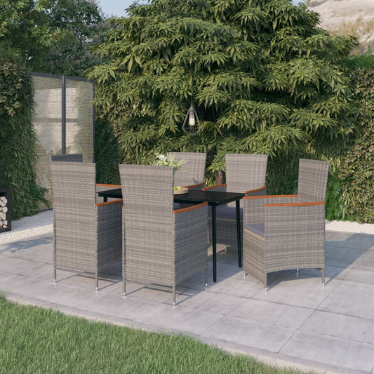 7 Piece Garden Dining Set With Cushions Grey