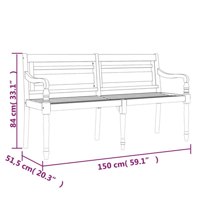 Batavia Bench With Cushion Solid Wood Teak