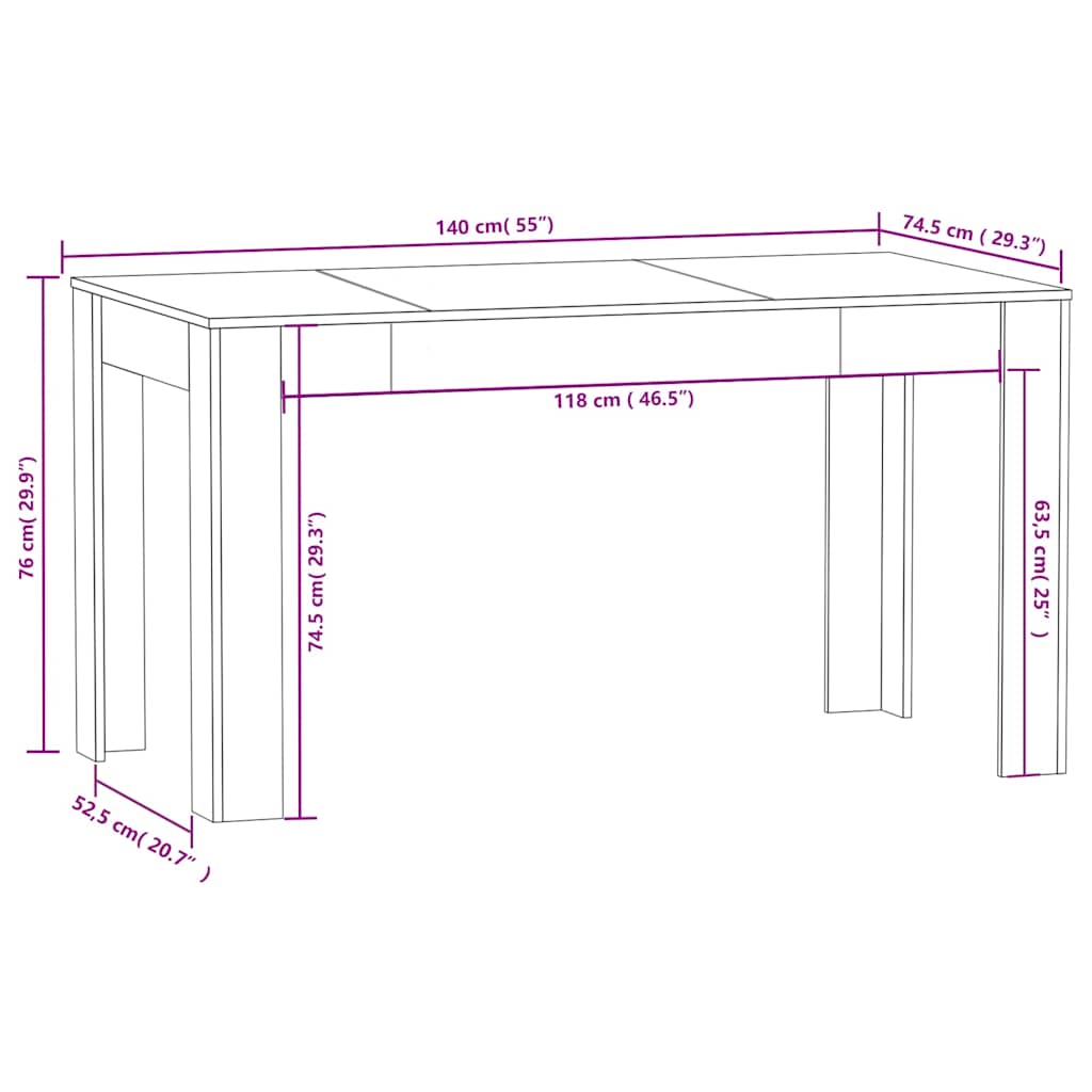 Dining Table 140X74.5X76 Cm Engineered Wood