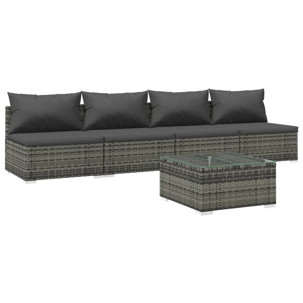 5 Piece Garden Lounge Set With Cushions Poly Rattan Grey