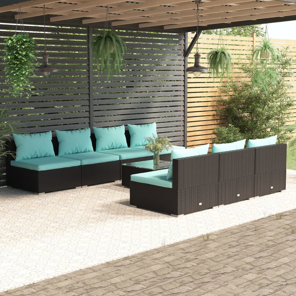 9 Piece Garden Lounge Set With Cushions Poly Rattan Grey