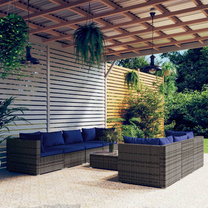 9 Piece Garden Lounge Set With Cushions Poly Rattan Grey