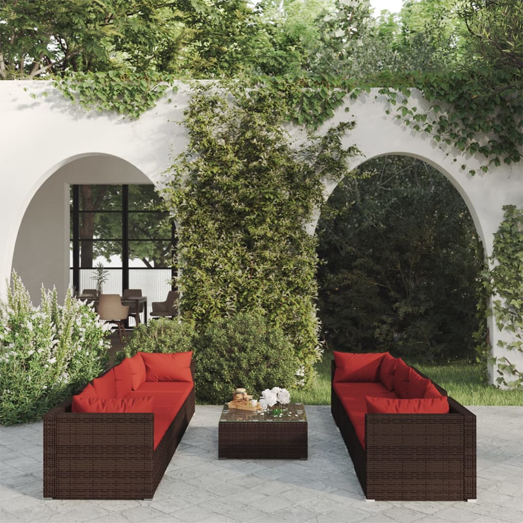 9 Piece Garden Lounge Set With Cushions Poly Rattan Grey