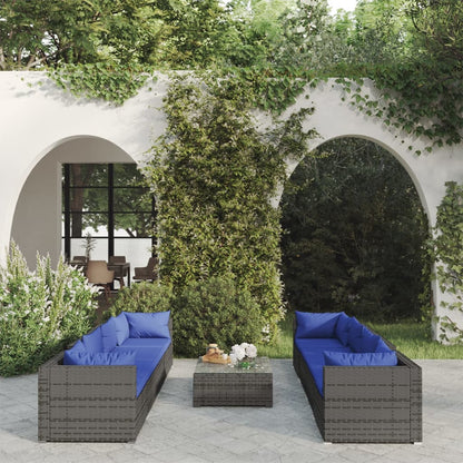 9 Piece Garden Lounge Set With Cushions Poly Rattan Grey
