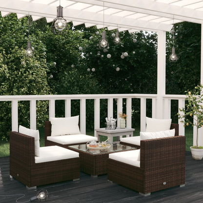 5 Piece Garden Lounge Set With Cushions Poly Rattan Grey