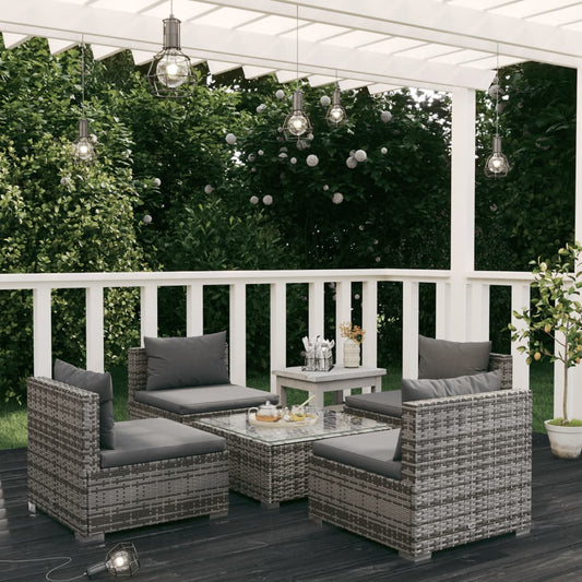 5 Piece Garden Lounge Set With Cushions Poly Rattan Grey