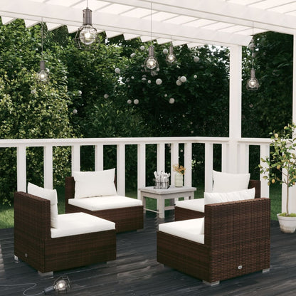 5 Piece Garden Lounge Set With Cushions Poly Rattan Grey