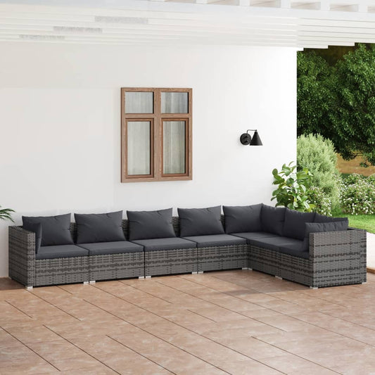 7 Piece Garden Lounge Set With Cushions Poly Rattan Grey