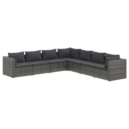 7 Piece Garden Lounge Set With Cushions Poly Rattan Grey