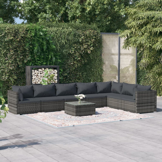 8 Piece Garden Lounge Set With Cushions Poly Rattan Grey