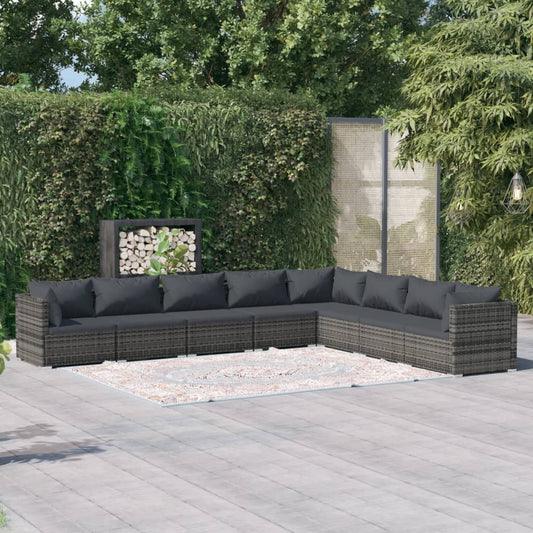 8 Piece Garden Lounge Set With Cushions Poly Rattan Grey