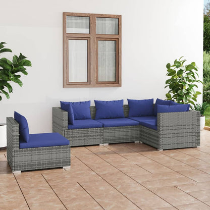7 Piece Garden Lounge Set With Cushions Poly Rattan Grey
