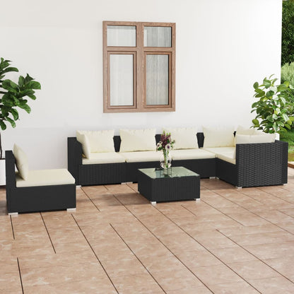 7 Piece Garden Lounge Set With Cushions Poly Rattan Grey
