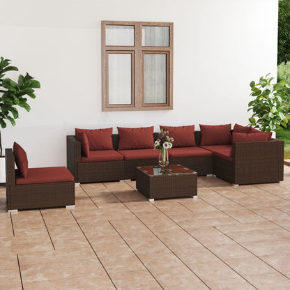 7 Piece Garden Lounge Set With Cushions Poly Rattan Grey