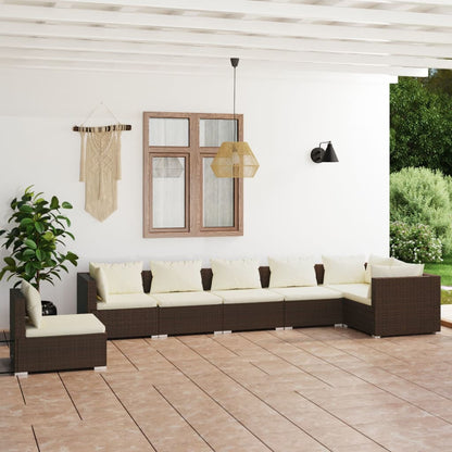 7 Piece Garden Lounge Set With Cushions Poly Rattan Grey