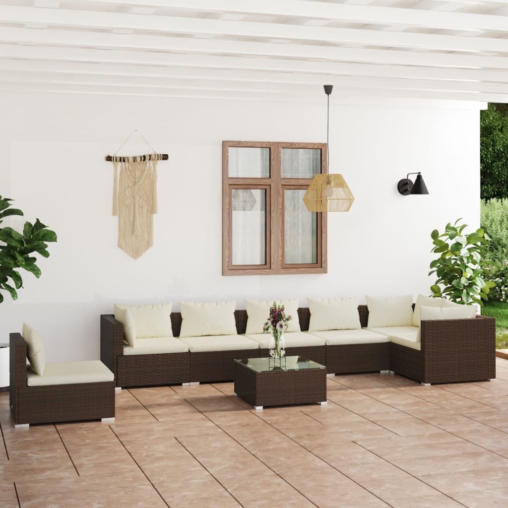 7 Piece Garden Lounge Set With Cushions Poly Rattan Grey