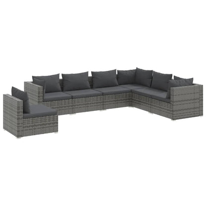 7 Piece Garden Lounge Set With Cushions Poly Rattan Grey