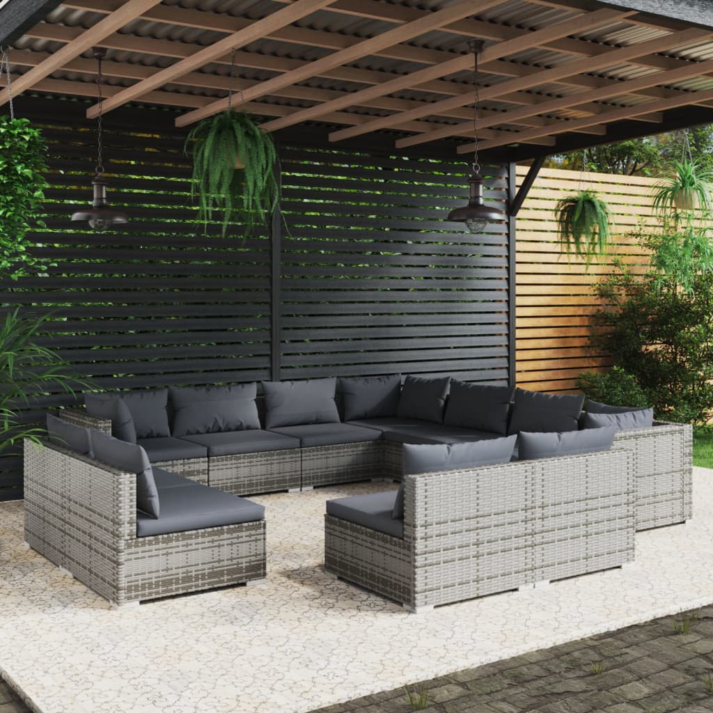 13 Piece Garden Lounge Set With Cushions Grey Poly Rattan