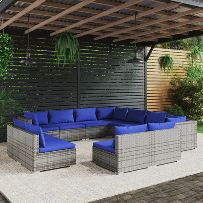 13 Piece Garden Lounge Set With Cushions Grey Poly Rattan