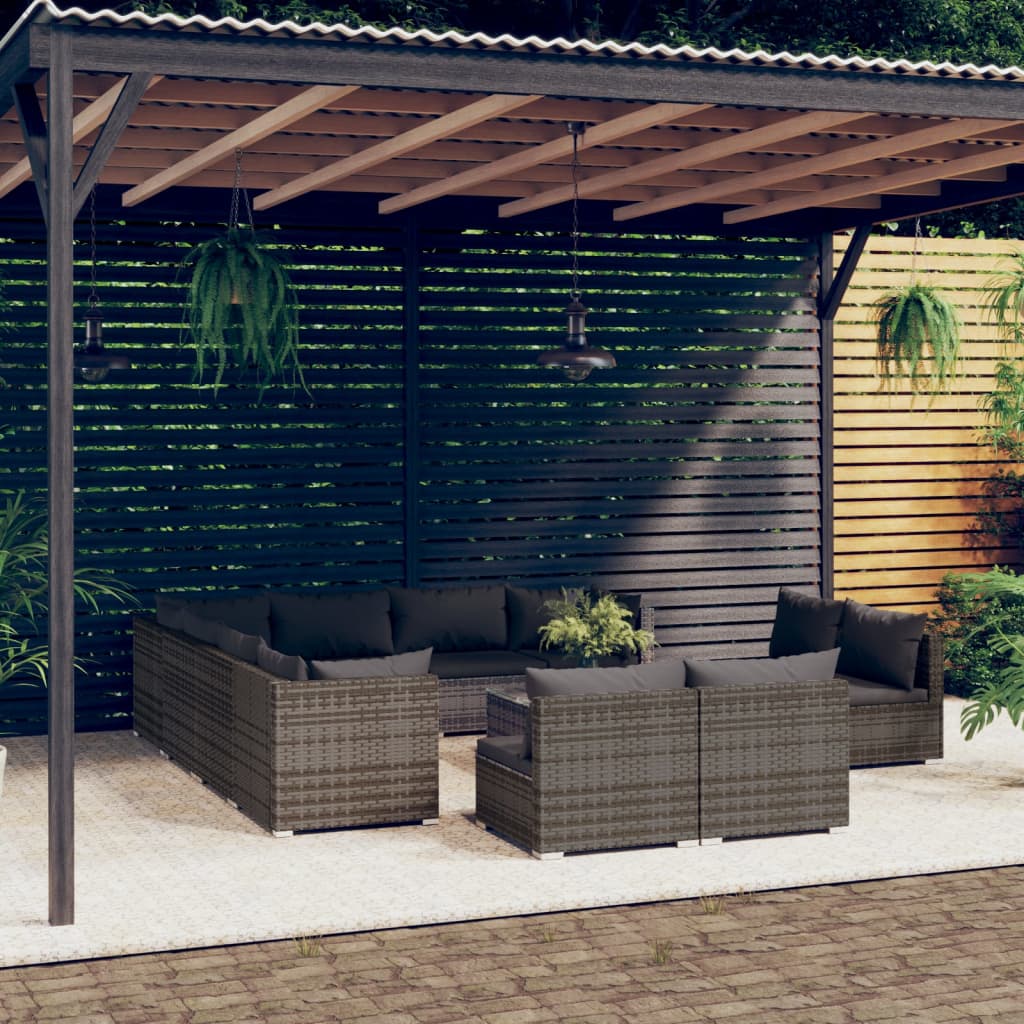 13 Piece Garden Lounge Set With Cushions Grey Poly Rattan