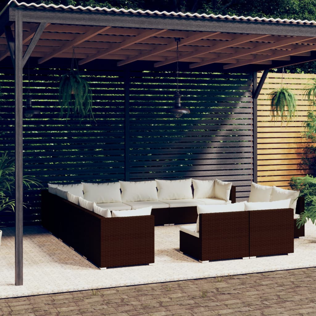 13 Piece Garden Lounge Set With Cushions Grey Poly Rattan