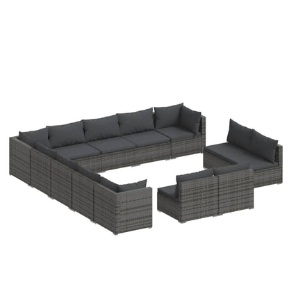 13 Piece Garden Lounge Set With Cushions Grey Poly Rattan