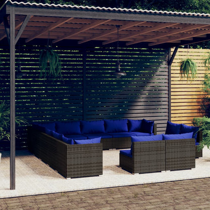 13 Piece Garden Lounge Set With Cushions Grey Poly Rattan