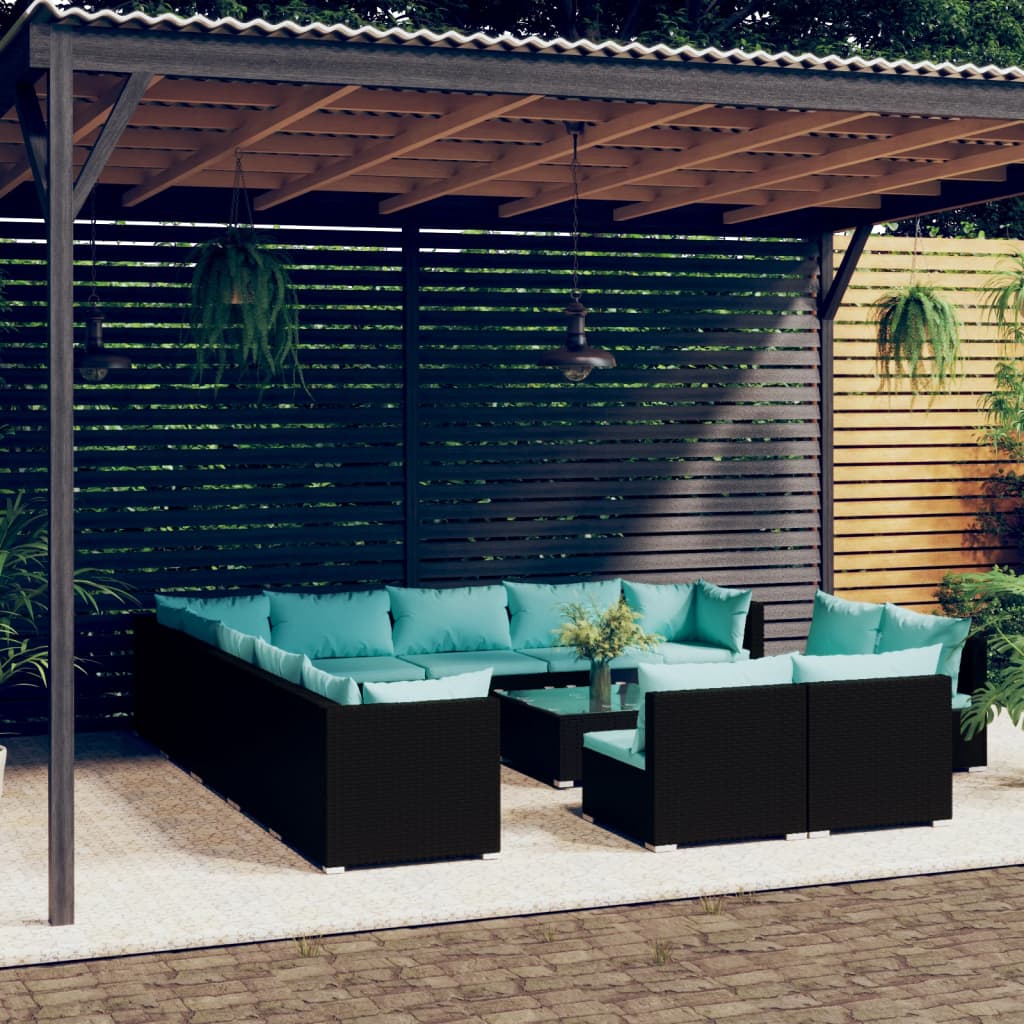 13 Piece Garden Lounge Set With Cushions Grey Poly Rattan