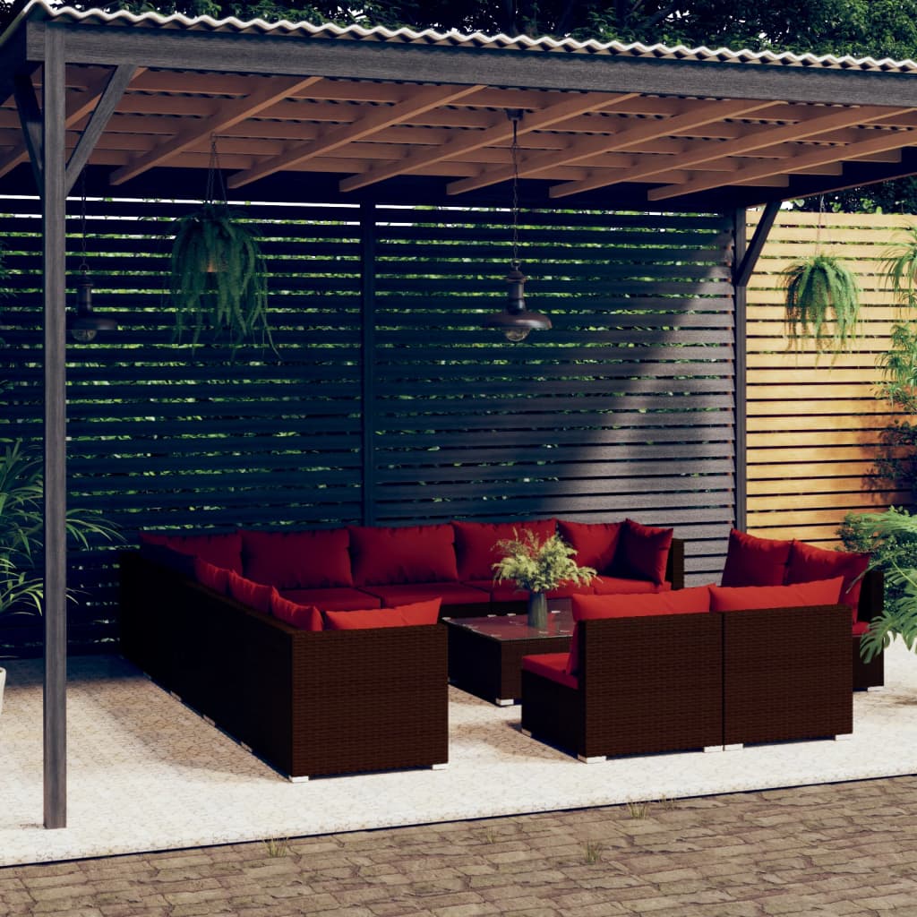 13 Piece Garden Lounge Set With Cushions Grey Poly Rattan