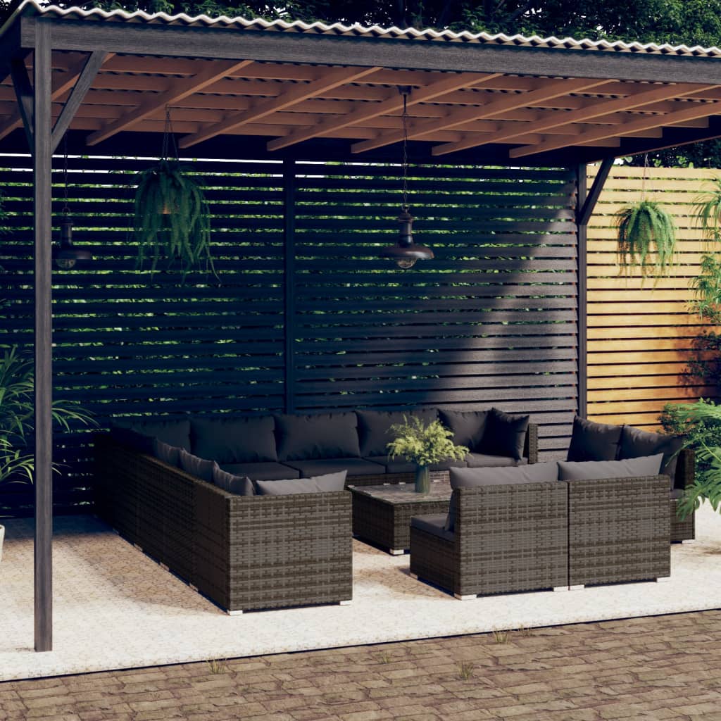 13 Piece Garden Lounge Set With Cushions Grey Poly Rattan