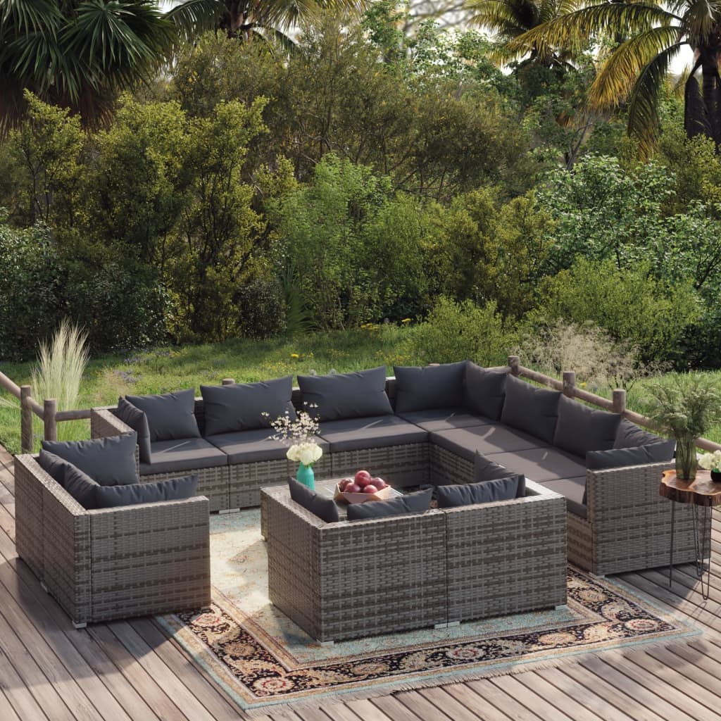 13 Piece Garden Lounge Set With Cushions Grey Poly Rattan