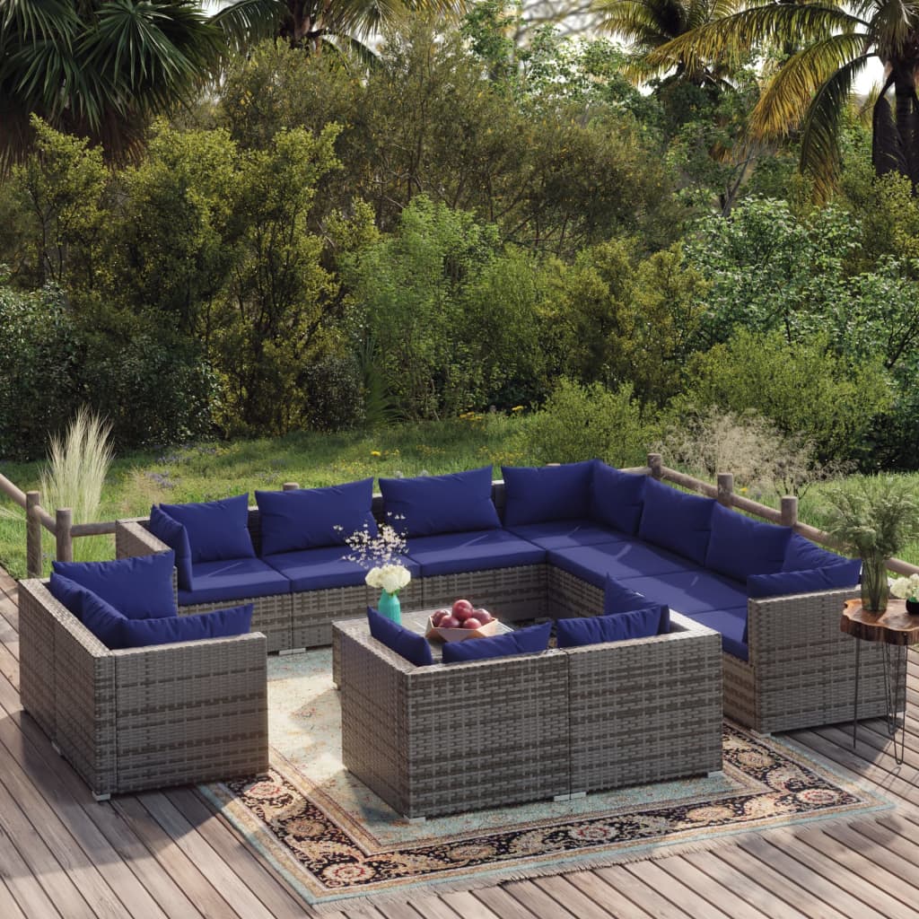 13 Piece Garden Lounge Set With Cushions Grey Poly Rattan