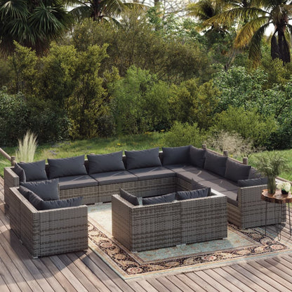 13 Piece Garden Lounge Set With Cushions Grey Poly Rattan