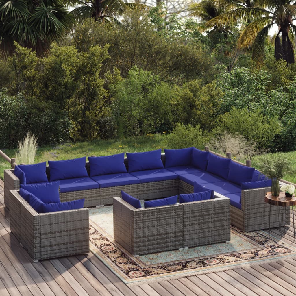 13 Piece Garden Lounge Set With Cushions Grey Poly Rattan