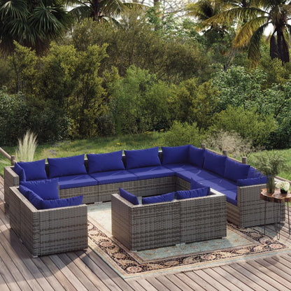 13 Piece Garden Lounge Set With Cushions Grey Poly Rattan