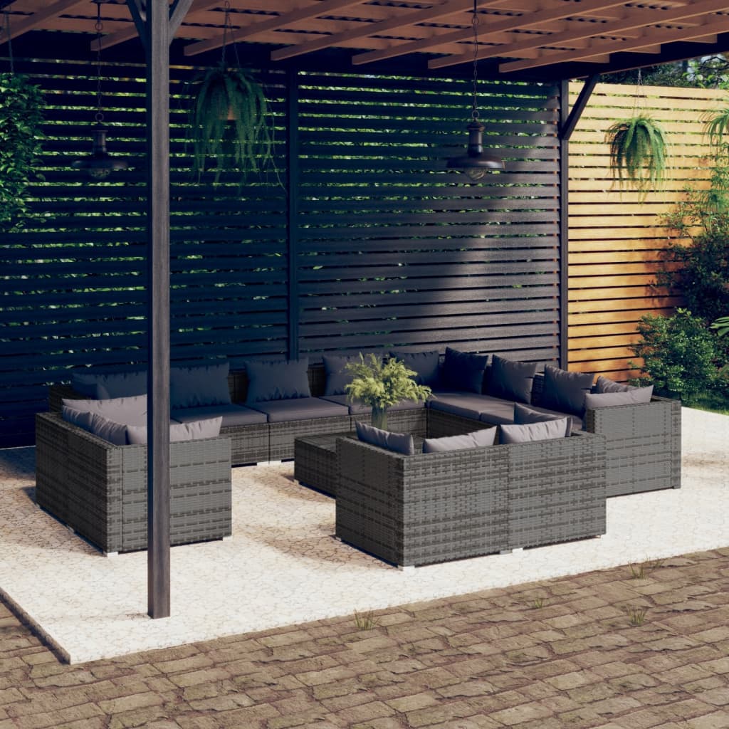 13 Piece Garden Lounge Set With Cushions Grey Poly Rattan