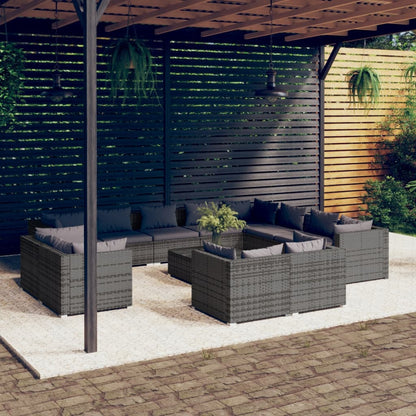 13 Piece Garden Lounge Set With Cushions Grey Poly Rattan