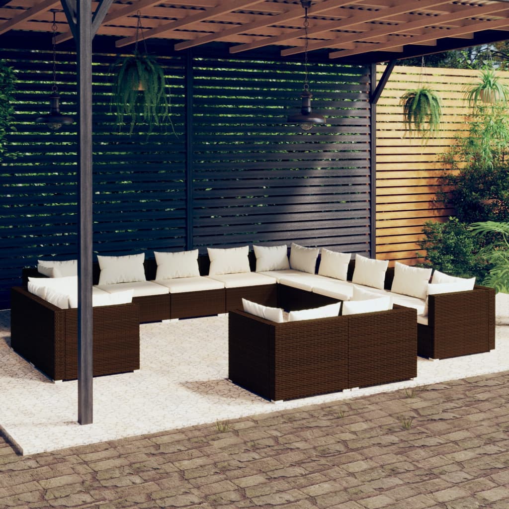 13 Piece Garden Lounge Set With Cushions Grey Poly Rattan