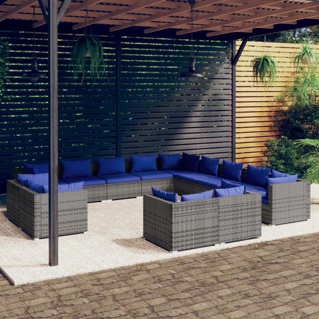 13 Piece Garden Lounge Set With Cushions Grey Poly Rattan