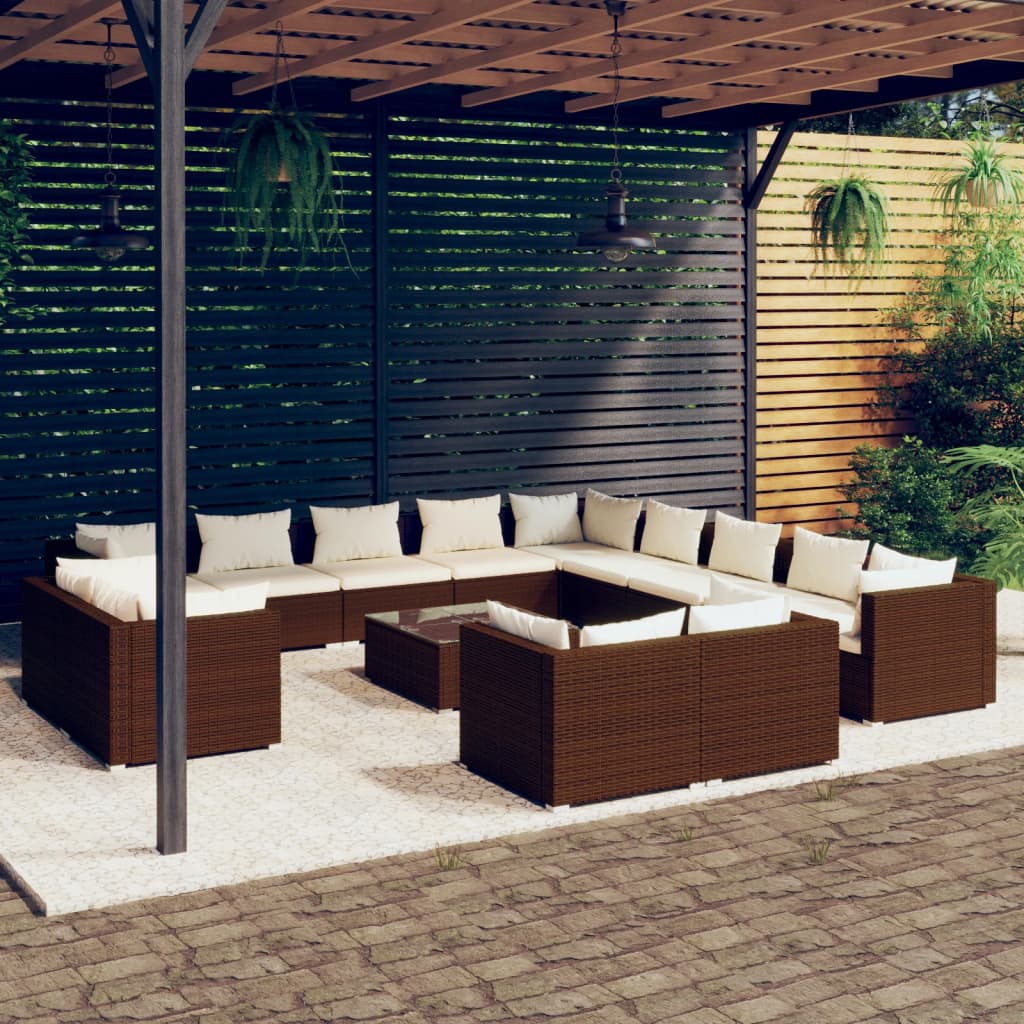 13 Piece Garden Lounge Set With Cushions Grey Poly Rattan