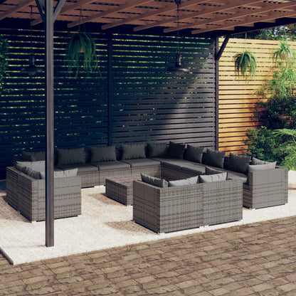13 Piece Garden Lounge Set With Cushions Grey Poly Rattan