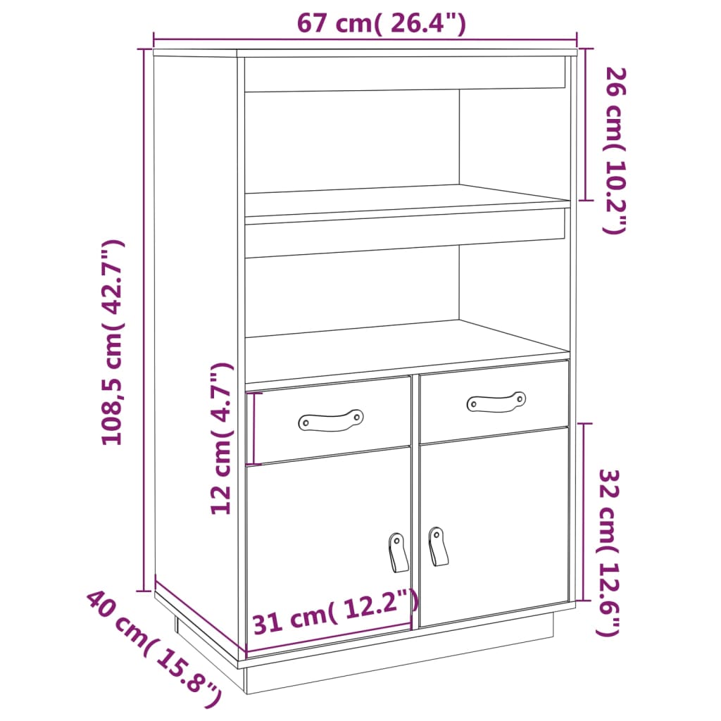 Highboard 67X40X108.5 Cm Solid Wood Pine