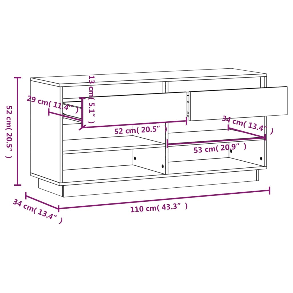 Shoe Cabinet 110X34X52 Cm Solid Wood Pine