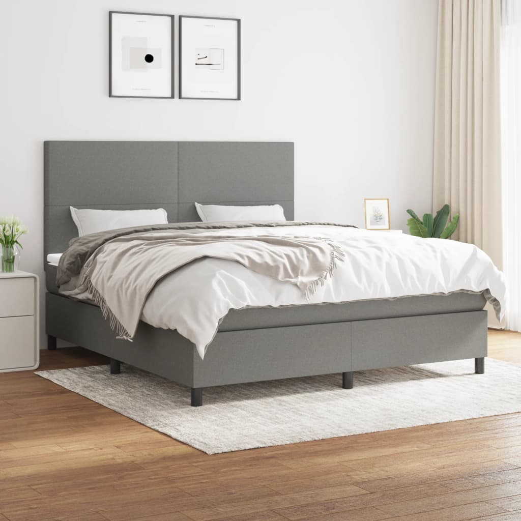 Box Spring Bed With Mattress Dark Grey 106X203 Cm Fabric