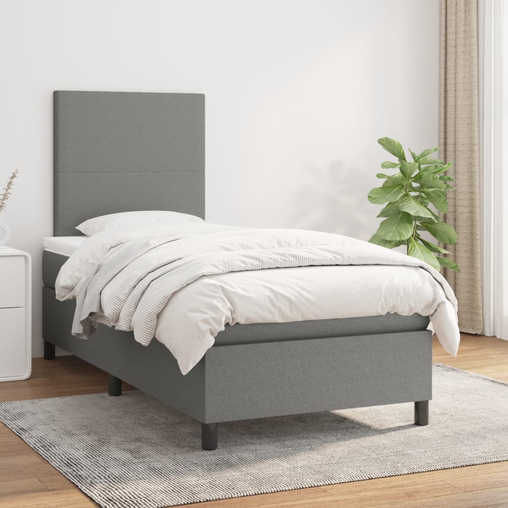 Box Spring Bed With Mattress Dark Grey 106X203 Cm Fabric