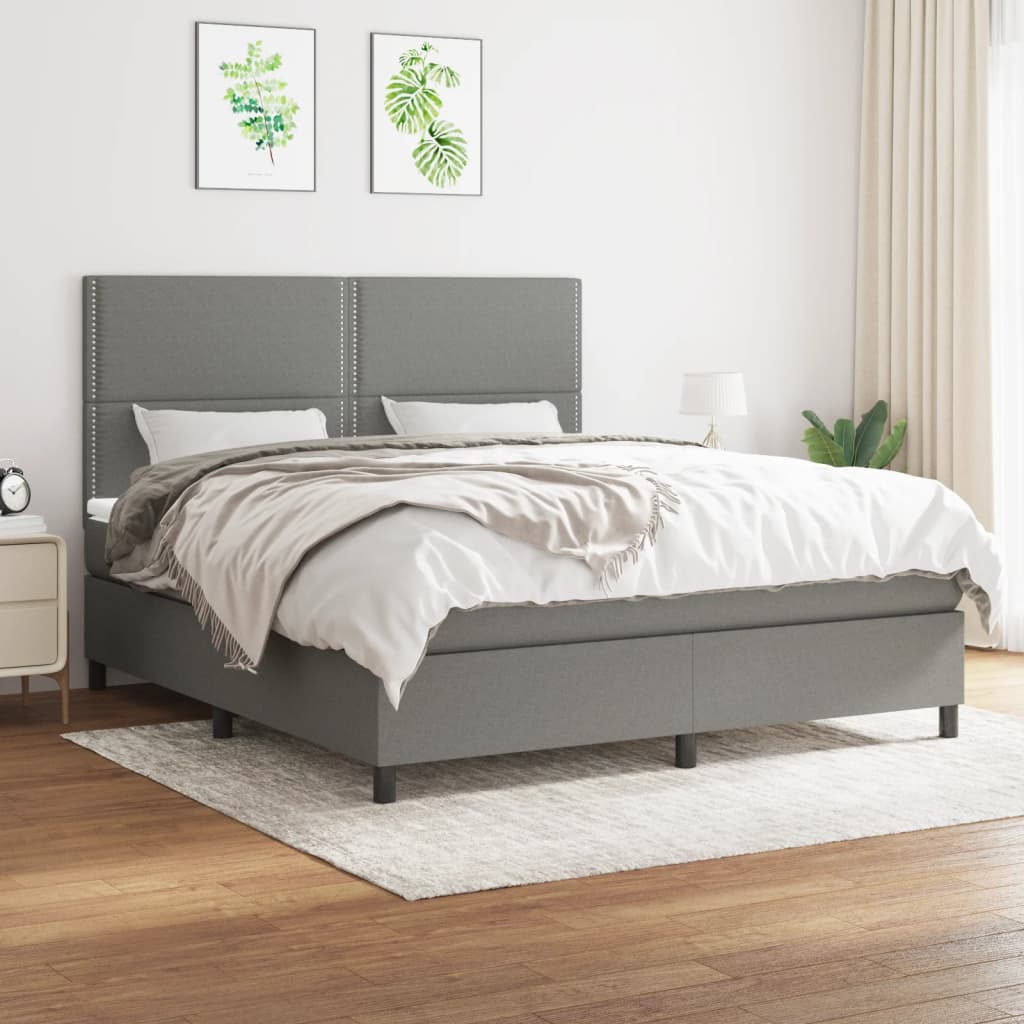 Box Spring Bed With Mattress Dark Grey 106X203 Cm Fabric